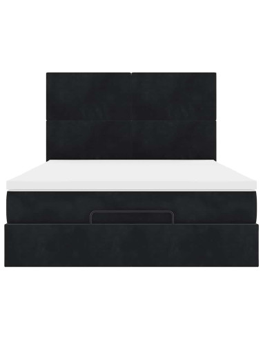 Struttura Letto Pouf con Materassi Nero 140x200 cm in Velluto