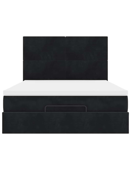 Struttura Letto Pouf con Materassi Nero 140x200 cm in Velluto
