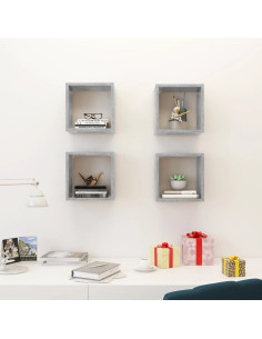 Mensole Parete a Cubo 4 pz Grigio Cemento 26x15x26 cm 2