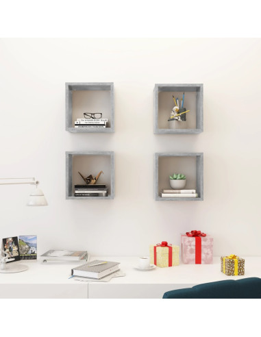 Mensole Parete a Cubo 4 pz Grigio Cemento 26x15x26 cm