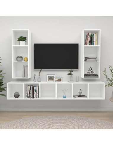 Mobile TV a Parete 4 pz Bianco in Truciolato