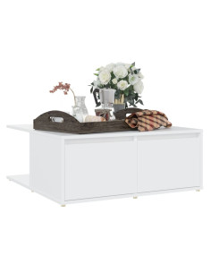 Tavolino da Salotto Bianco 80x80x31 cm in Legno Multistrato 2