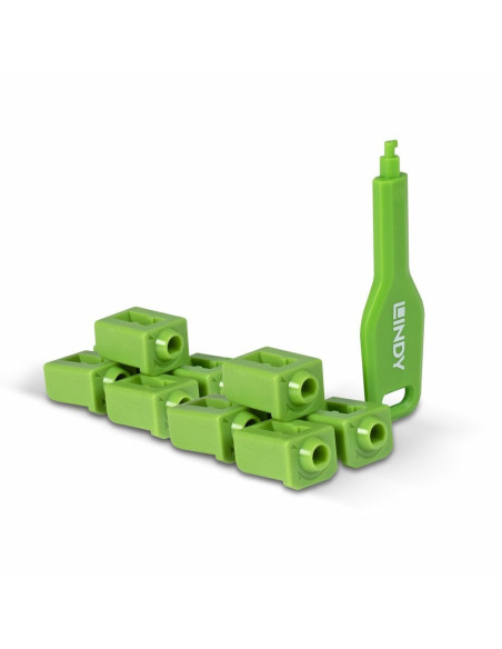Lindy 47912 clip sicura Bloccaporte + chiave SFP Verde Acrilonitrile butadiene stirene (ABS) 10 pz