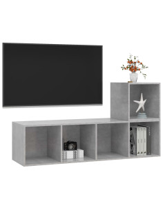 Set Porta TV 2 pz Grigio Cemento in Truciolato 2