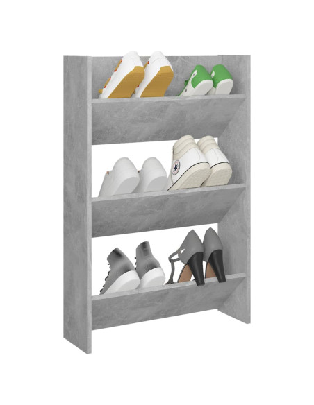 Scarpiera a Muro Grigio Cemento 60x18x90cm in Legno Multistrato