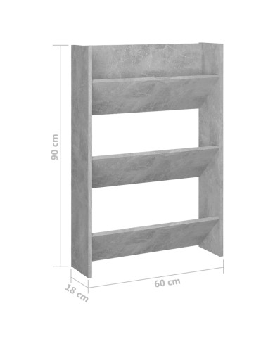 Scarpiera a Muro Grigio Cemento 60x18x90cm in Legno Multistrato