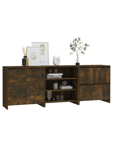 Credenze 3 pz Rovere Fumo in Legno Multistrato