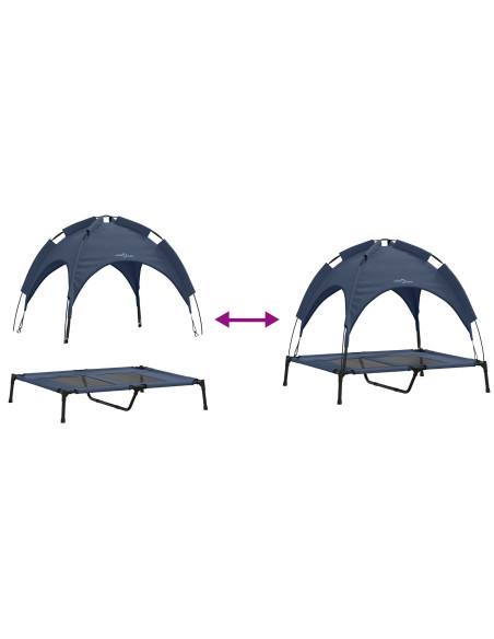 Letto Rialzato per Cani con Tetto Rimovibile Blu Navy L Acciaio