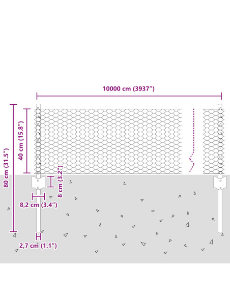 Posti da Recinzione  11 pz U-Channel 40 cm Acciaio Galvanizzato, Recinzione Esagonale  0.4x100 m Acciaio Galvanizzato