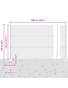 Recinzione con Posto Argento 1,2 x 10 m Acciaio