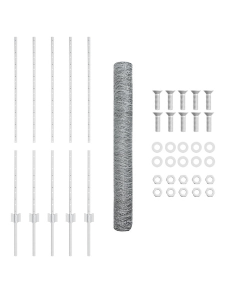 Piloni per Recinzione  10 pz Canale a U 120 cm Acciaio Galvanizzato, Recinzione Esagonale  1,2x10 m Acciaio Galvanizzato