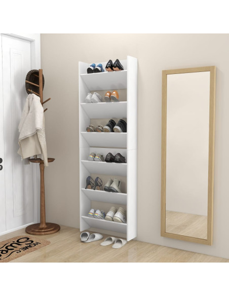 Scarpiere a Muro 2pz Bianche 60x18x90 cm in Legno Multistrato