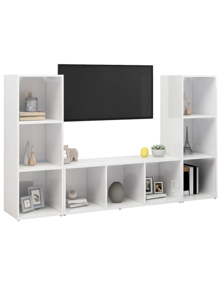 Mobili TV 3 pz Bianchi 107x35x37 cm in Legno Multistrato