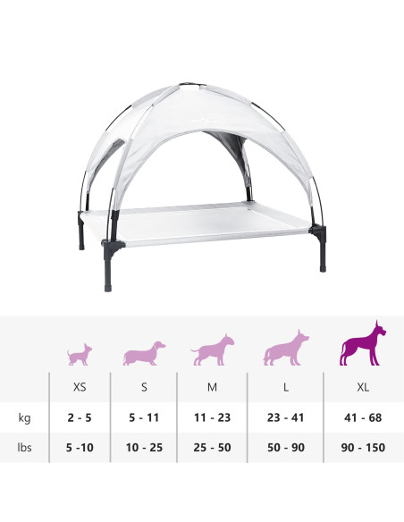 Letto per Cani Elevato con Tetto Rimovibile Grigio Argento XL Acciaio