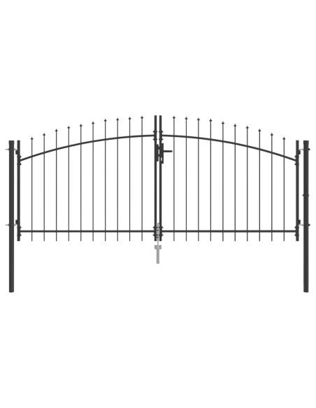 Cancello da giardino con punta a lancia a battente doppio grigio 100x300 cm in acciaio