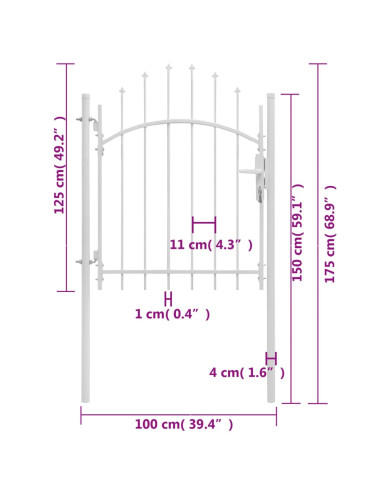 Cancello da Giardino in Acciaio 1x1,75 m Bianco