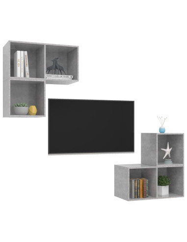 Set Porta TV 4 pz Grigio Cemento in Truciolato