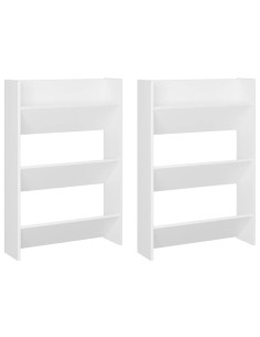 Scarpiere a Muro 2pz Bianche 60x18x90 cm in Legno Multistrato