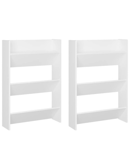 Scarpiere a Muro 2pz Bianche 60x18x90 cm in Legno Multistrato