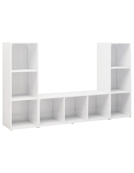 Mobili TV 3 pz Bianchi 107x35x37 cm in Legno Multistrato
