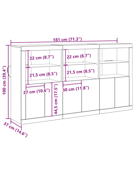 Credenza con Luci LED Legno Vissuto 181.5x37x100 cm Legno Tecnico