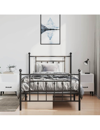 Giroletto con Testiera e Pediera Metallo Nero 100x200 cm