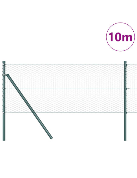 Recinzione Esagonale  Verde 0.6x10 m Acciaio, Pali di Recinzione  7 pz Verde Ø32 mm 100 cm Acciaio Zincato