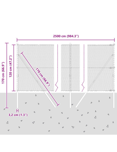 Palo della recinzione Grigio 25 x 1,2 m (rete da 25 mm) Acciaio