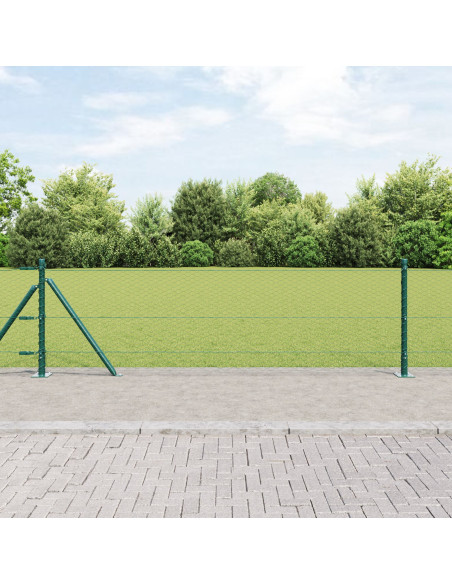 Recinzione Esagonale  Verde 0,6x10 m Acciaio, Pali per Recinzione  con Piastra di Base 7 pz Ø32mm 70cm Acciaio Zincato