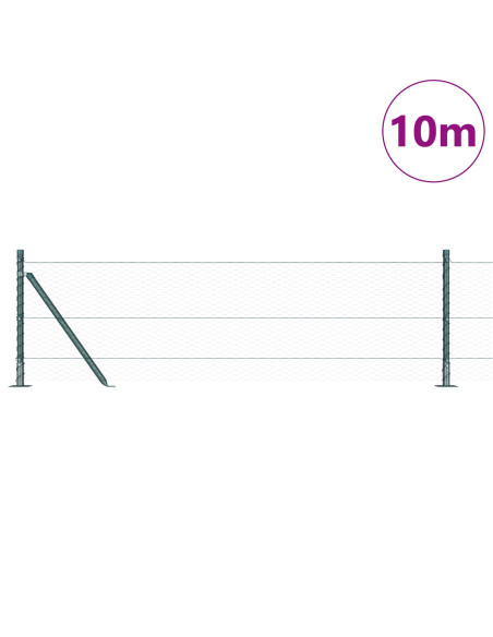 Recinzione Esagonale  Verde 0,6x10 m Acciaio, Pali per Recinzione  con Piastra di Base 7 pz Ø32mm 70cm Acciaio Zincato