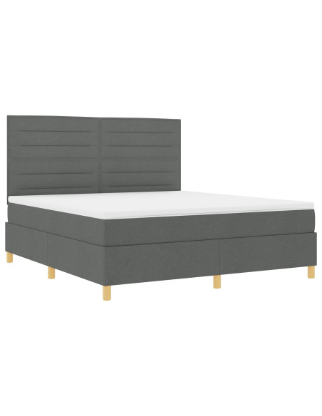 Letto Box Spring con Materasso Grigio Scuro Super King in Tessuto