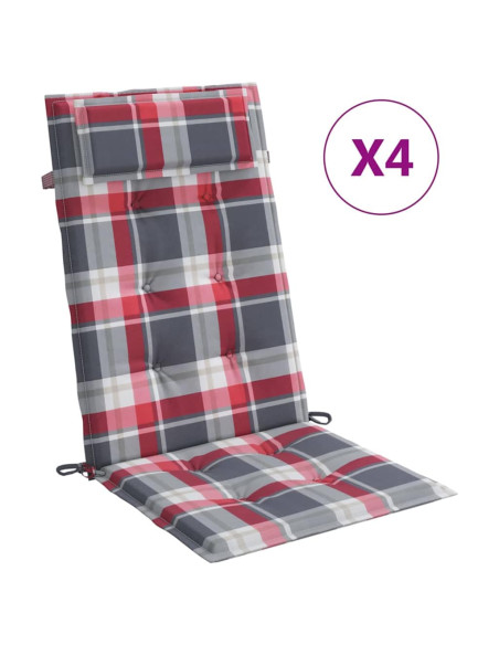 Cuscini Sedia Schienale Alto 4 pz a Quadri Rosso Tessuto Oxford