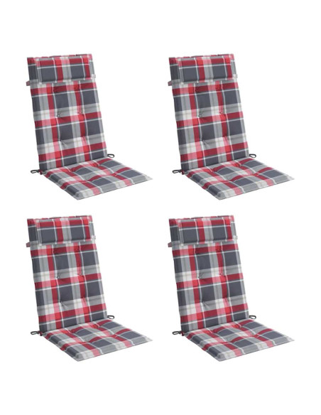 Cuscini Sedia Schienale Alto 4 pz a Quadri Rosso Tessuto Oxford