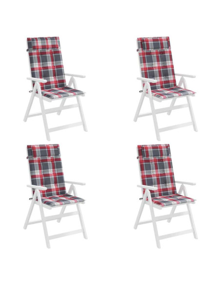 Cuscini Sedia Schienale Alto 4 pz a Quadri Rosso Tessuto Oxford