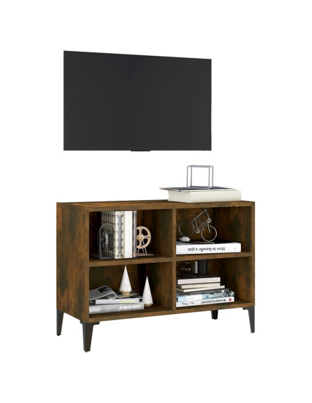Mobile TV con Gambe in Metallo Rovere Fumo 69,5x30x50 cm
