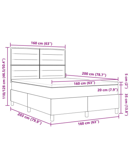 Letto a molle con materasso Grigio scuro 160 x 200 cm Tessuto