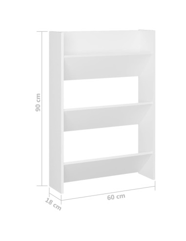 Scarpiera a Muro Bianca 60x18x90 cm in Legno Multistrato