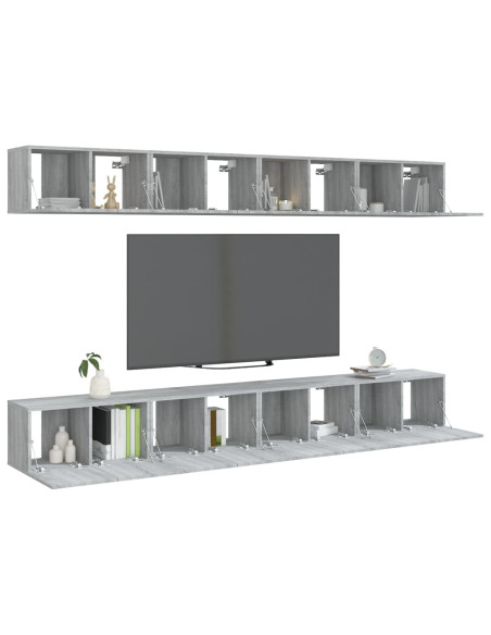 Mobili Porta TV 8pz Grigio Sonoma 60x30x30 cm Legno Multistrato