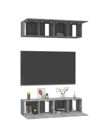 Mobili TV Parete 4pz Grigio Sonoma 60x30x30cm Legno Multistrato