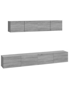 Set di Mobili Porta TV 4 pz Grigio Sonoma in Legno Multistrato