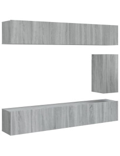 Set di Mobili Porta TV 7 pz Grigio Sonoma in Legno Multistrato