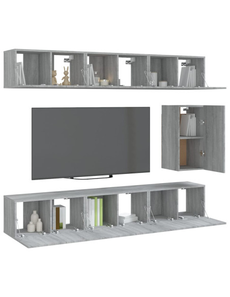 Set di Mobili Porta TV 7 pz Grigio Sonoma in Legno Multistrato