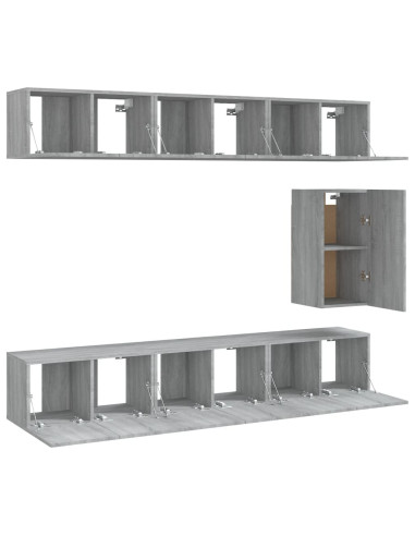 Set di Mobili Porta TV 7 pz Grigio Sonoma in Legno Multistrato