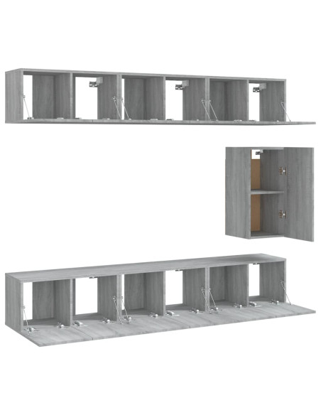 Set di Mobili Porta TV 7 pz Grigio Sonoma in Legno Multistrato
