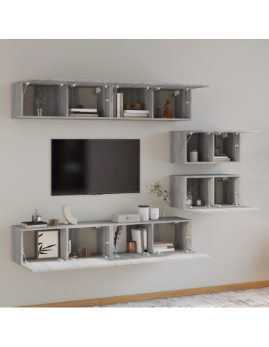 Set di Mobili Porta TV 6 pz Grigio Sonoma in Legno Multistrato