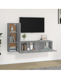 Set Mobili Porta TV 3 pz Grigio Sonoma in Legno Multistrato 2