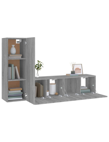 Set Mobili Porta TV 3 pz Grigio Sonoma in Legno Multistrato