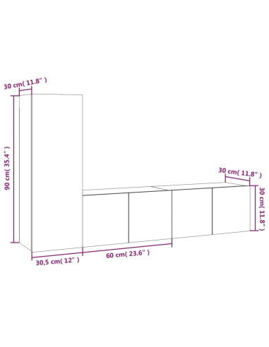 Set Mobili Porta TV 3 pz Grigio Sonoma in Legno Multistrato