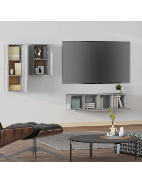 Set di Mobili Porta TV 4 pz Grigio Sonoma in Legno Multistrato