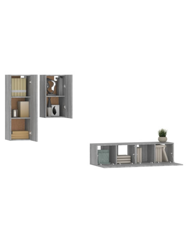 Set di Mobili Porta TV 4 pz Grigio Sonoma in Legno Multistrato